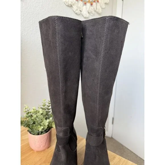 DONALD J PLINER Beso Brushed Suede Knee High Riding Buckle Boots Brown Western - Picture 5 of 10